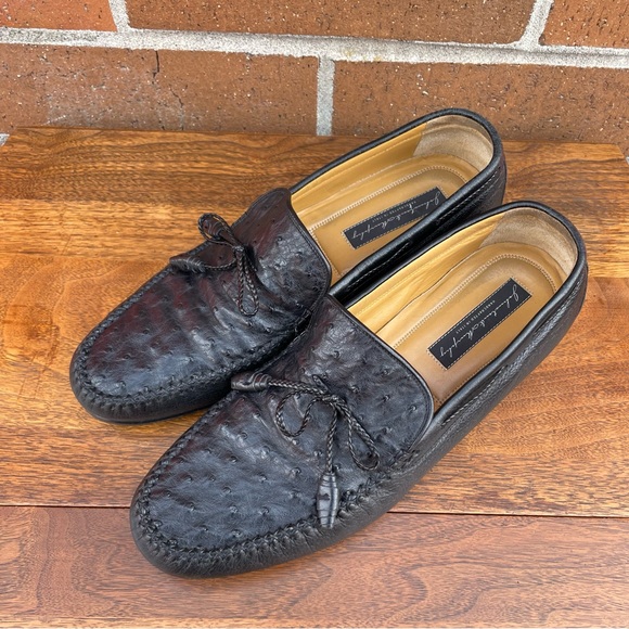Johnston & Murphy Loafer Dress Shoes Mens 11 Black Genuine Ostrich Made In Italy - Picture 2 of 15